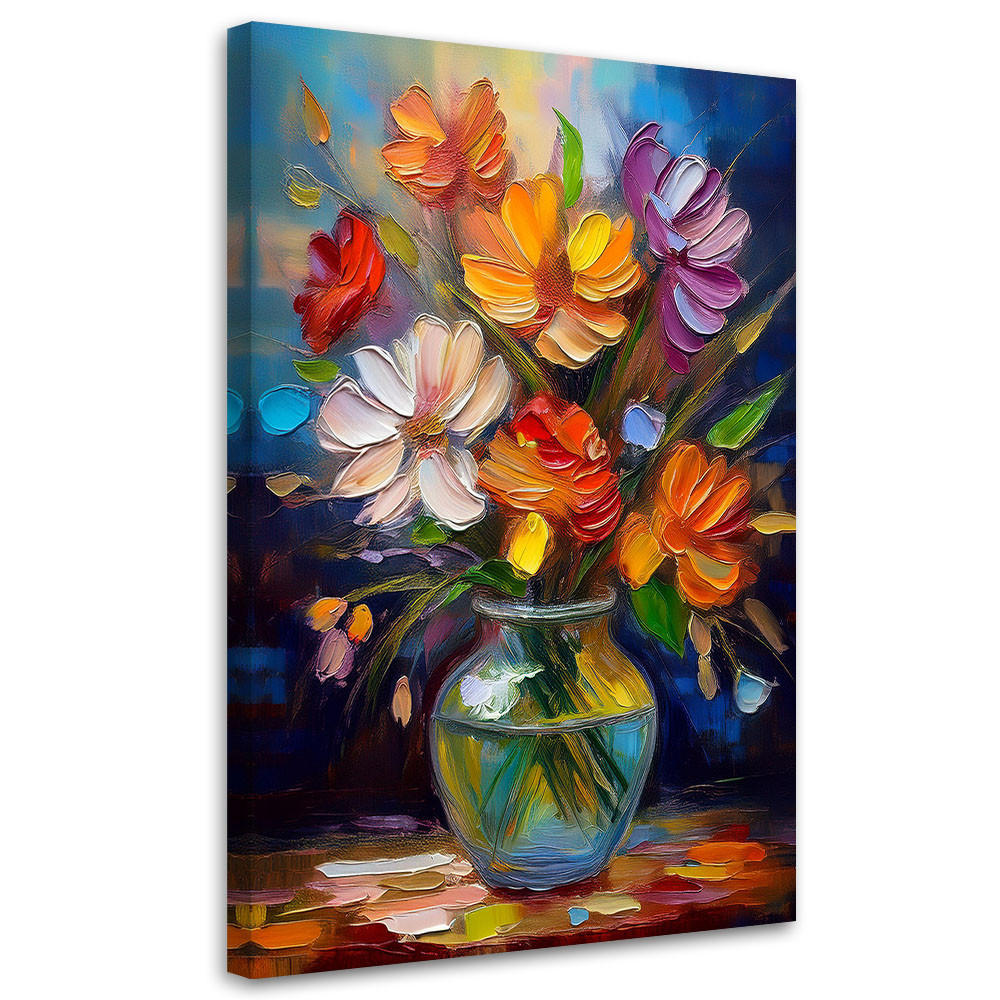 WANDBILD blumenstrauß in einer bunten vase - Multicolor, Textil (40/60cm) - Feeby