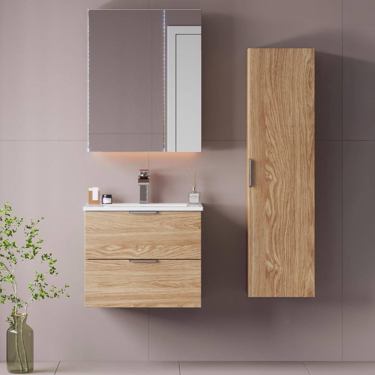 BADMÖBEL 60cm Astrid 2er-Set Holz - Braun, Holzwerkstoff (60/50/45.8cm) - Petits-meubles