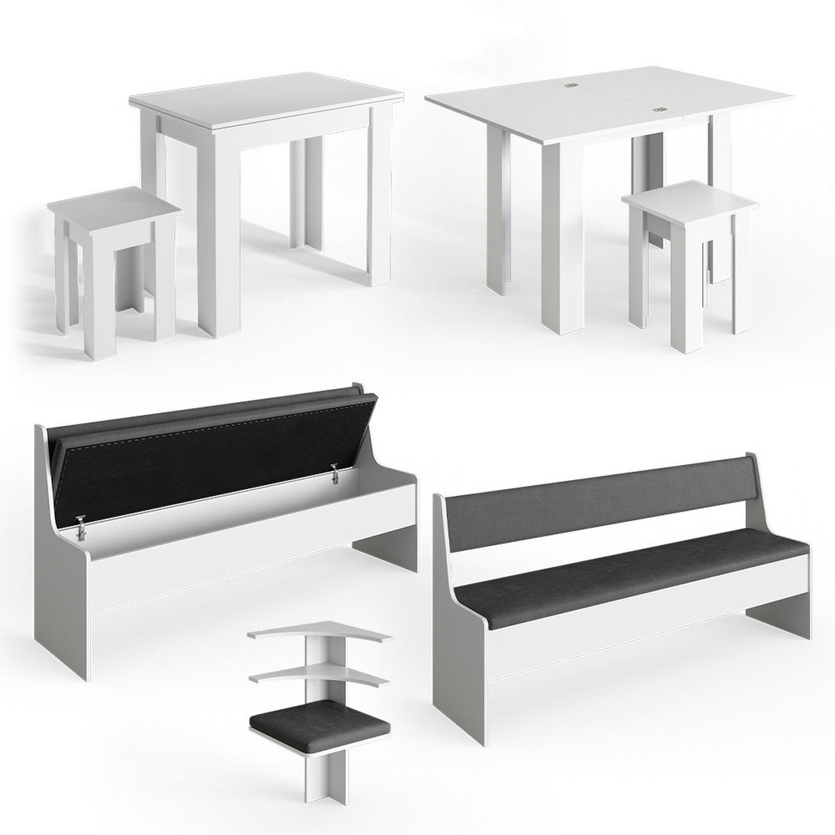 ECKBANKGRUPPE Roman Weiß 210 x 41.5 cm mit Tisch - Anthrazit/Weiß, Holzwerkstoff (210/80/210cm) - Vicco