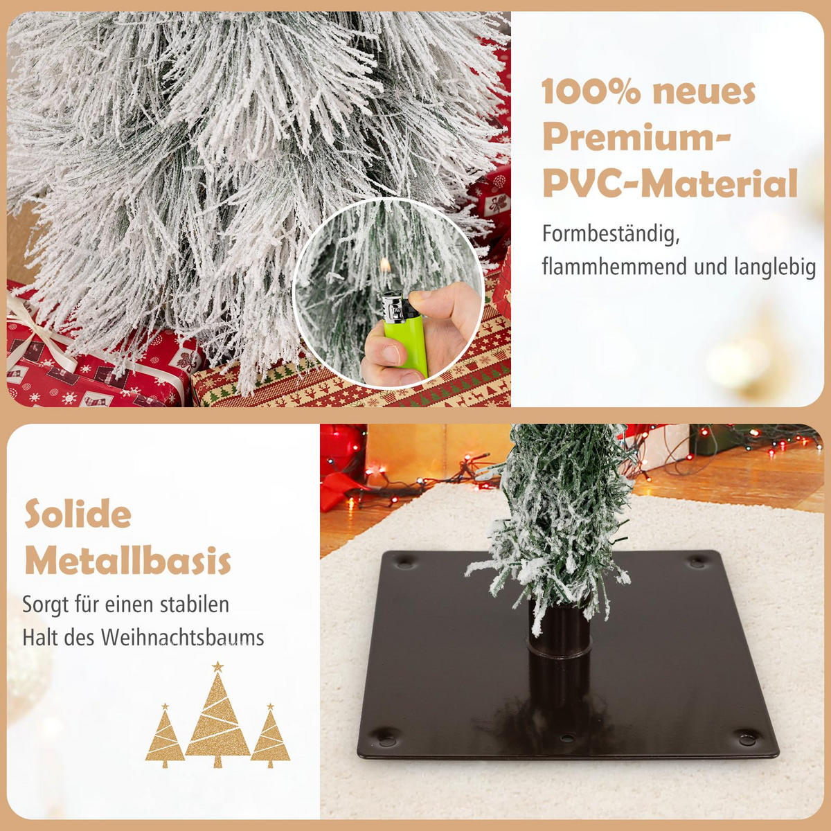 WEIHNACHTSBAUM Tannenform mit warmweißer Beleuchtung und Schnee 90/120/150 cm weiß - Weiß, Metall (150cm) - COSTWAY