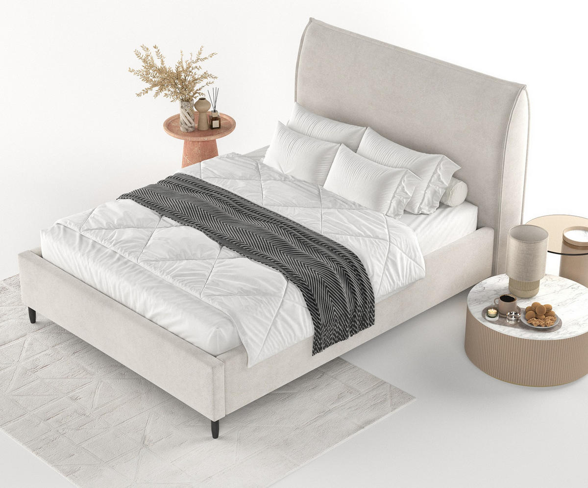 POLSTERBETT Shell Hellbeige 140/200 cm im Samtstoff - Beige/Schwarz, Holz/Holzwerkstoff (140/200cm) - Maison de Reve