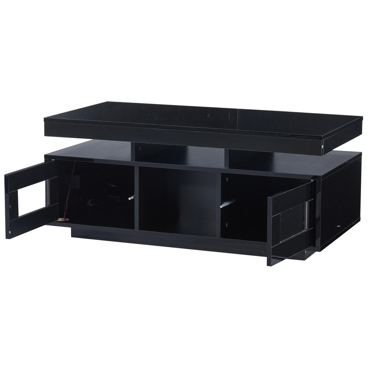 COUCHTISCH mit LED und Steckdose 100 x 50 x 43 cm Schwarz Hochglanz - Schwarz, Holzwerkstoff (100/50/43cm) - Meubliv
