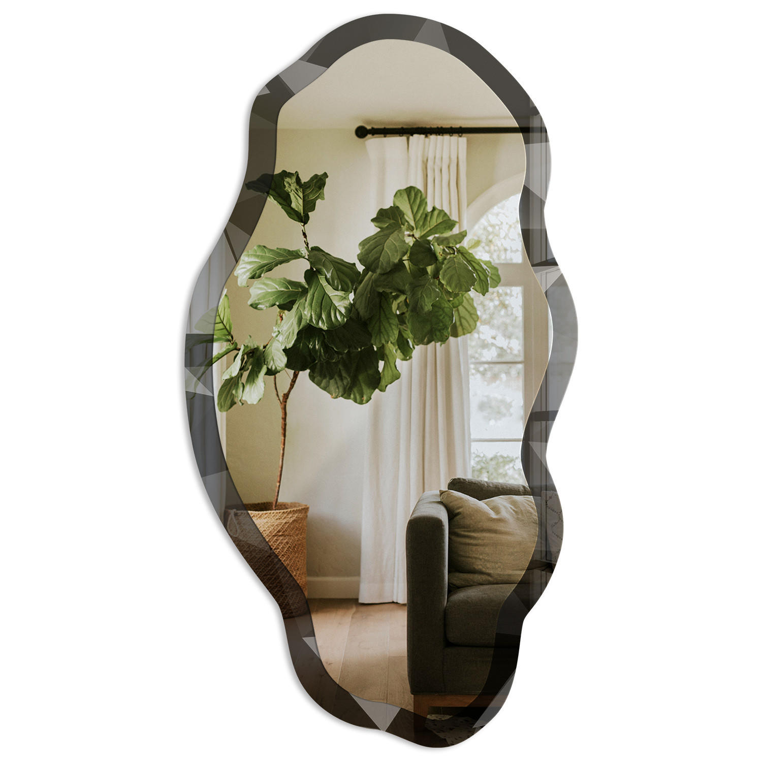 SPIEGEL 90x45 cm asymmetrisch mit Druck - Geometrische Tiefe - Transparent, Glas (45/90/0.4cm) - TULUP