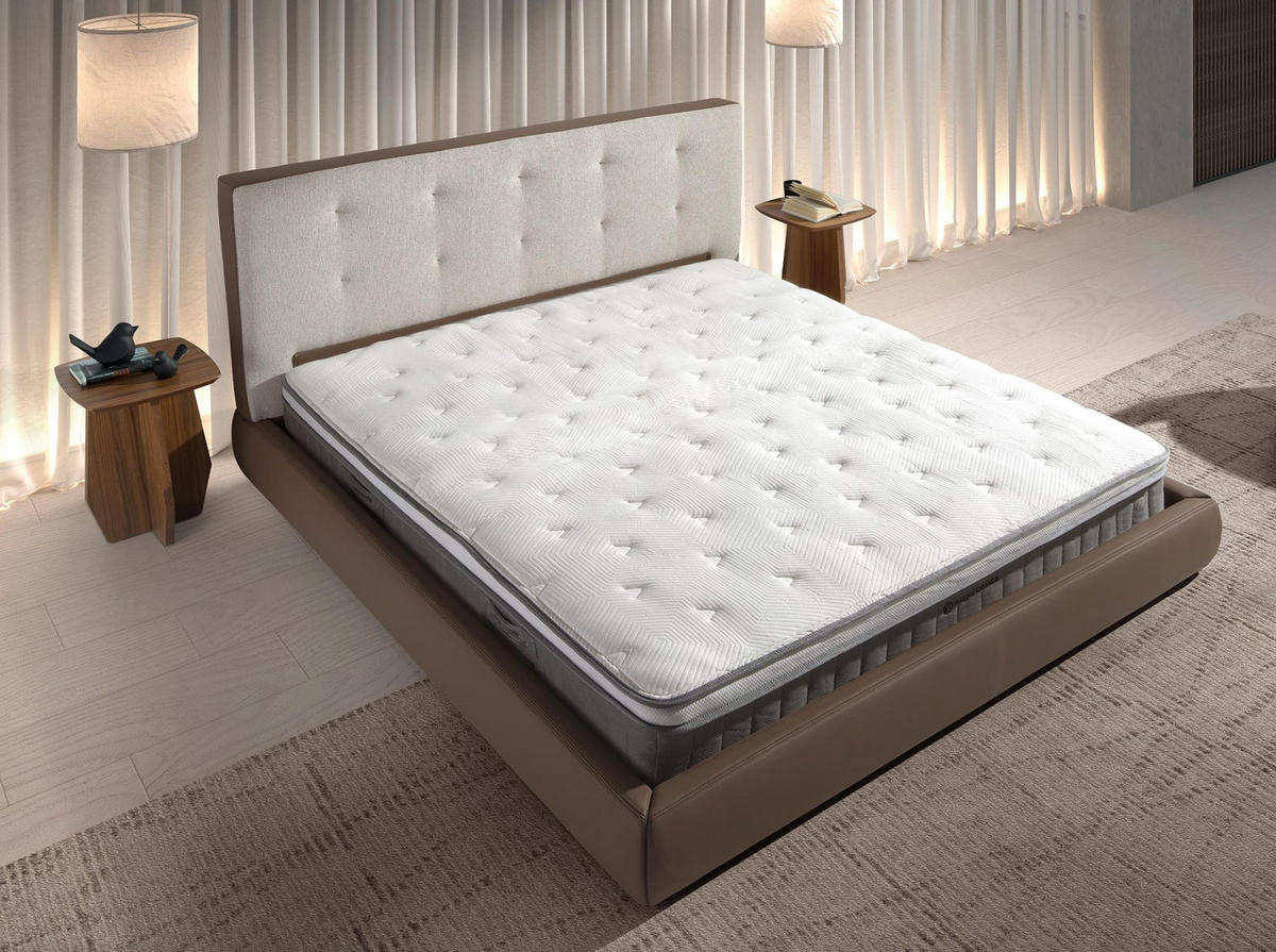 BETT Bett mit braunem Stoff und braunem Ökoleder gepolstert 199/224/98 cm - Weiß, Textil (180/200cm) - ANGEL CERDA