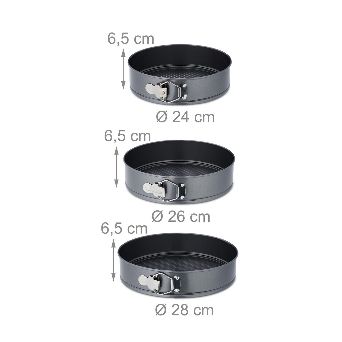 SPRINGFORM Set - Anthrazit, Metall (28/6.5/28cm) - Relaxdays