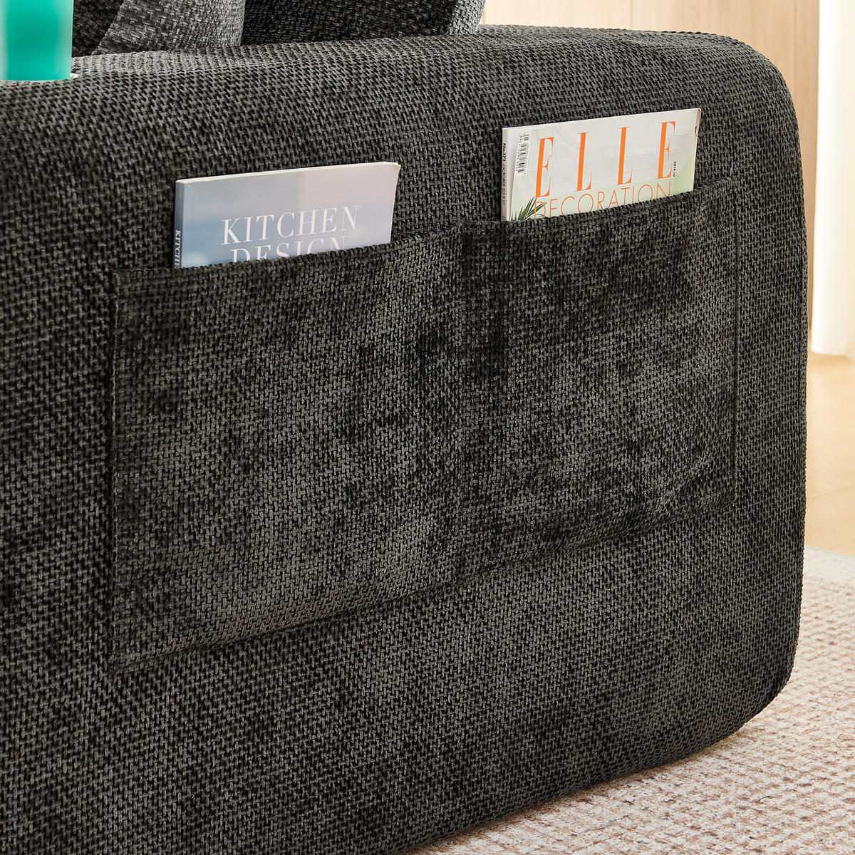L-FÖRMIGES ECKSOFA Schwarz 255/170/67 cm 3-Sitzer mit Becherhalter und Seitentaschen - Schwarz, Textil (255/170cm) - PANGIVO