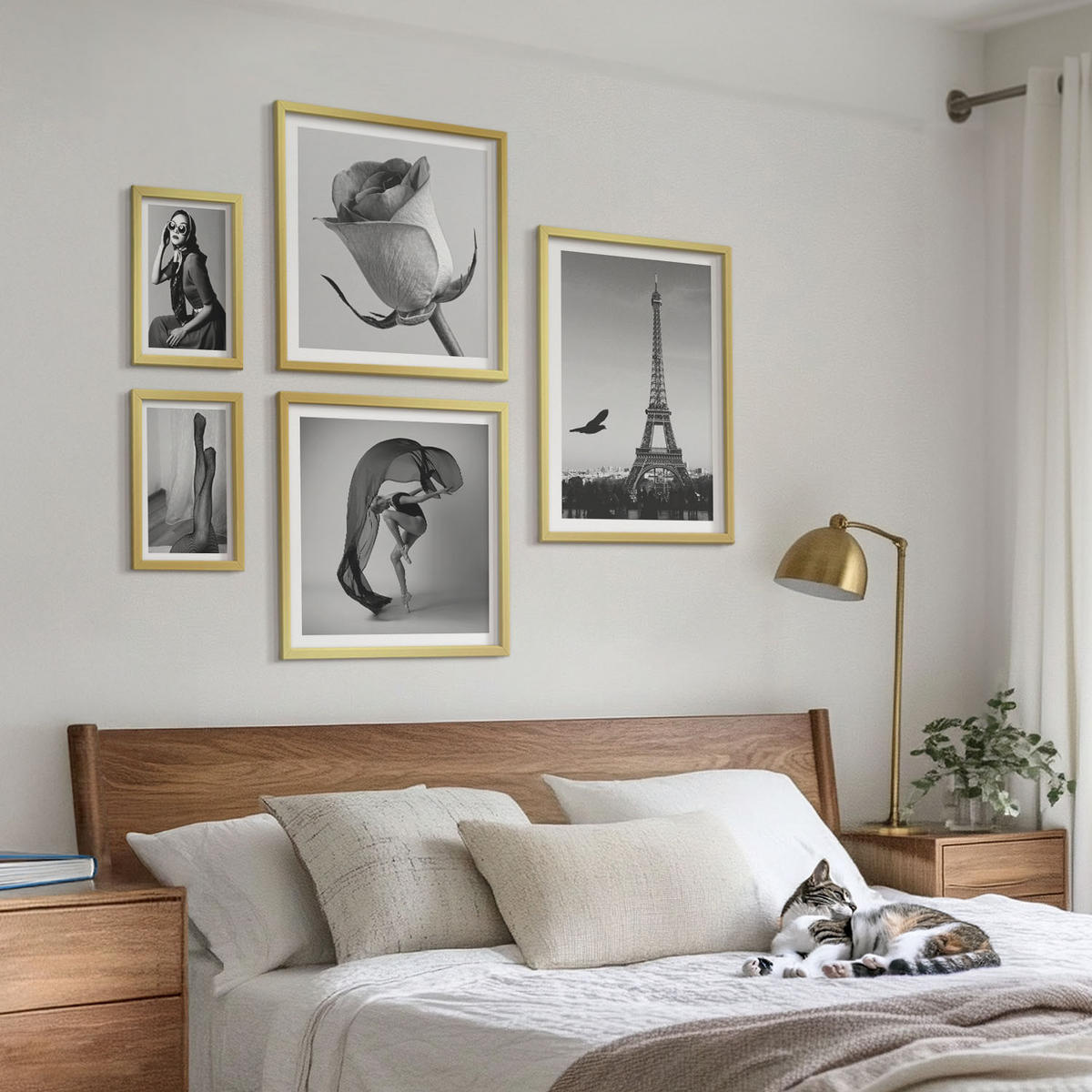 BILDER SET 5er Set - 50x50 cm & 20x30 cm & 40x60 cm Goldrahmen - Stilvolle Porträts eleganter Frauen - Goldfarben, Kunststoff (40/60cm) - TULUP