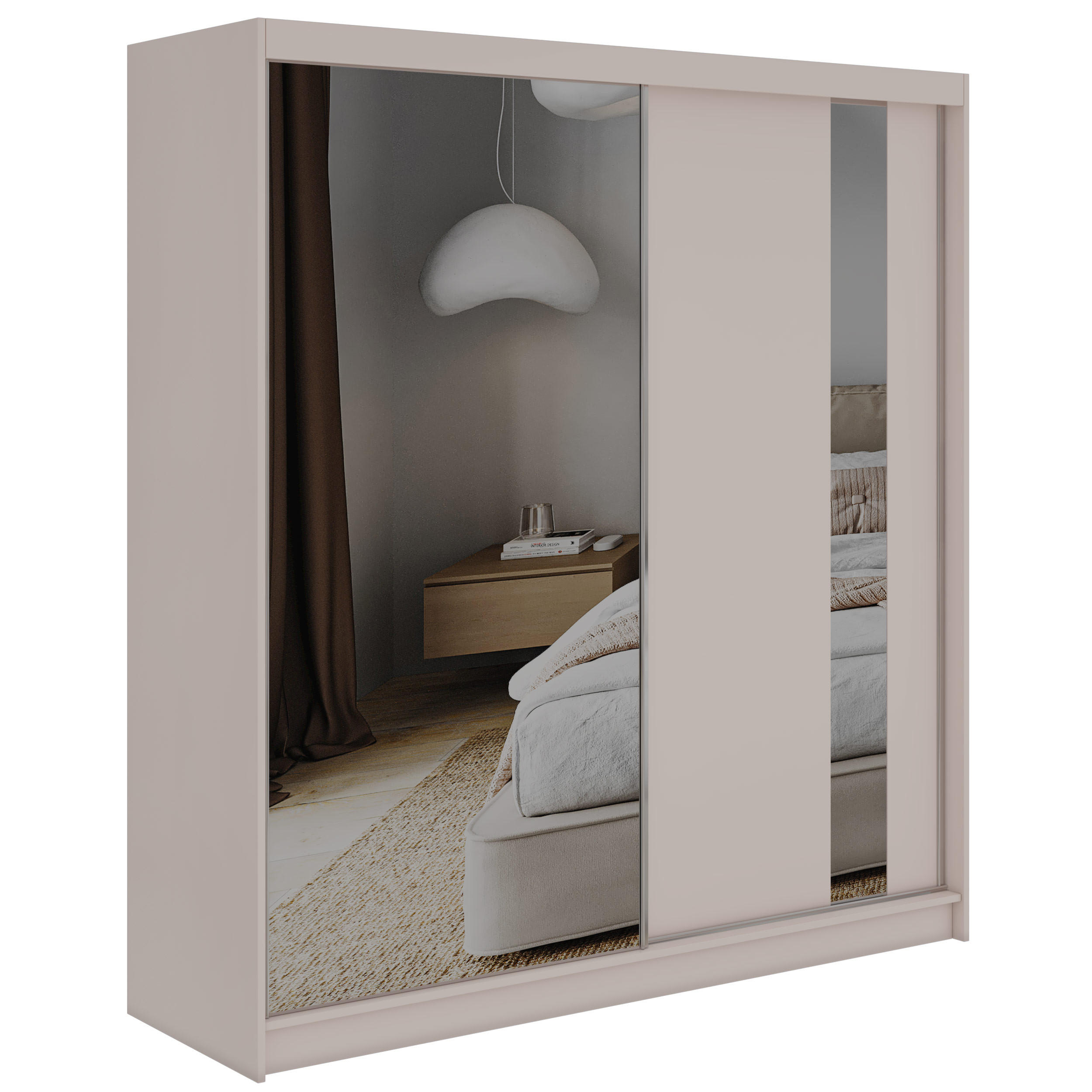 SCHWEBETÜRENSCHRANK mit Schubladen 200 - GRECJA - Kaschmir mit Spiegel - Kaschmir/Alufarben, Holzwerkstoff/Metall (200/216/61cm) - MKS