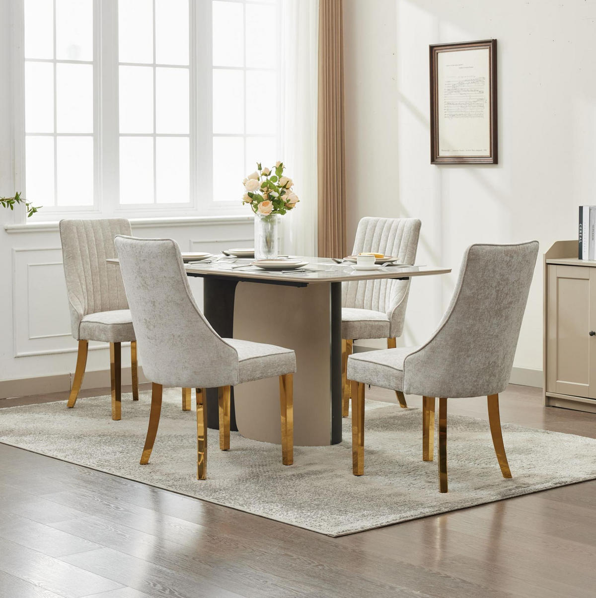 ESSZIMMERSTUHL 2er-Set mit hoher Rückenlehne Chenille Beige - Beige, Metall (50/95/65cm) - Meubliv