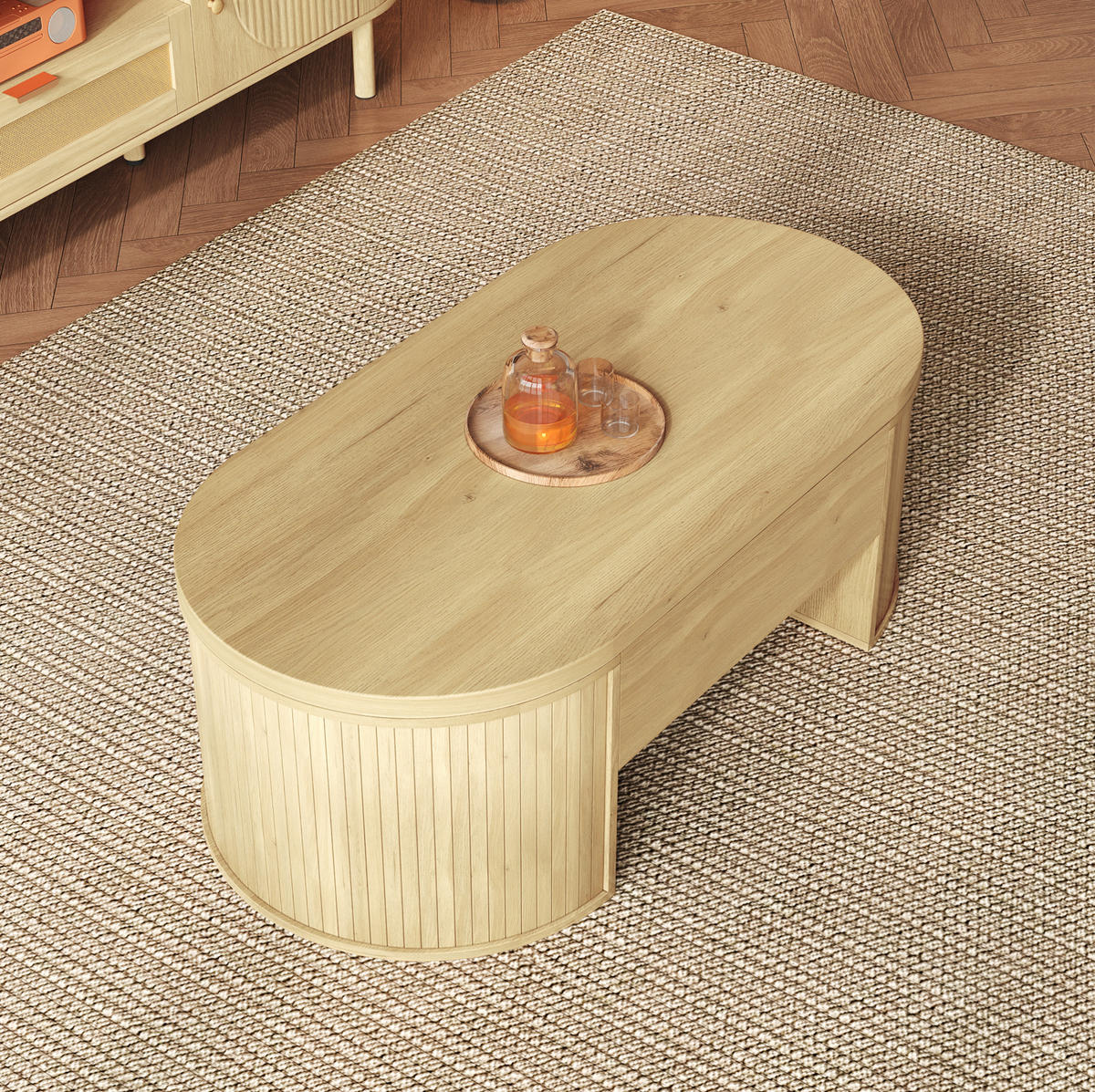 COUCHTISCH 110/55,5/40 cm höhenverstellbar mit Stauraum und ausziehbarer Ablage aus MDF, Natur - Naturfarben, Holzwerkstoff (110/55.5/40cm) - Modfu