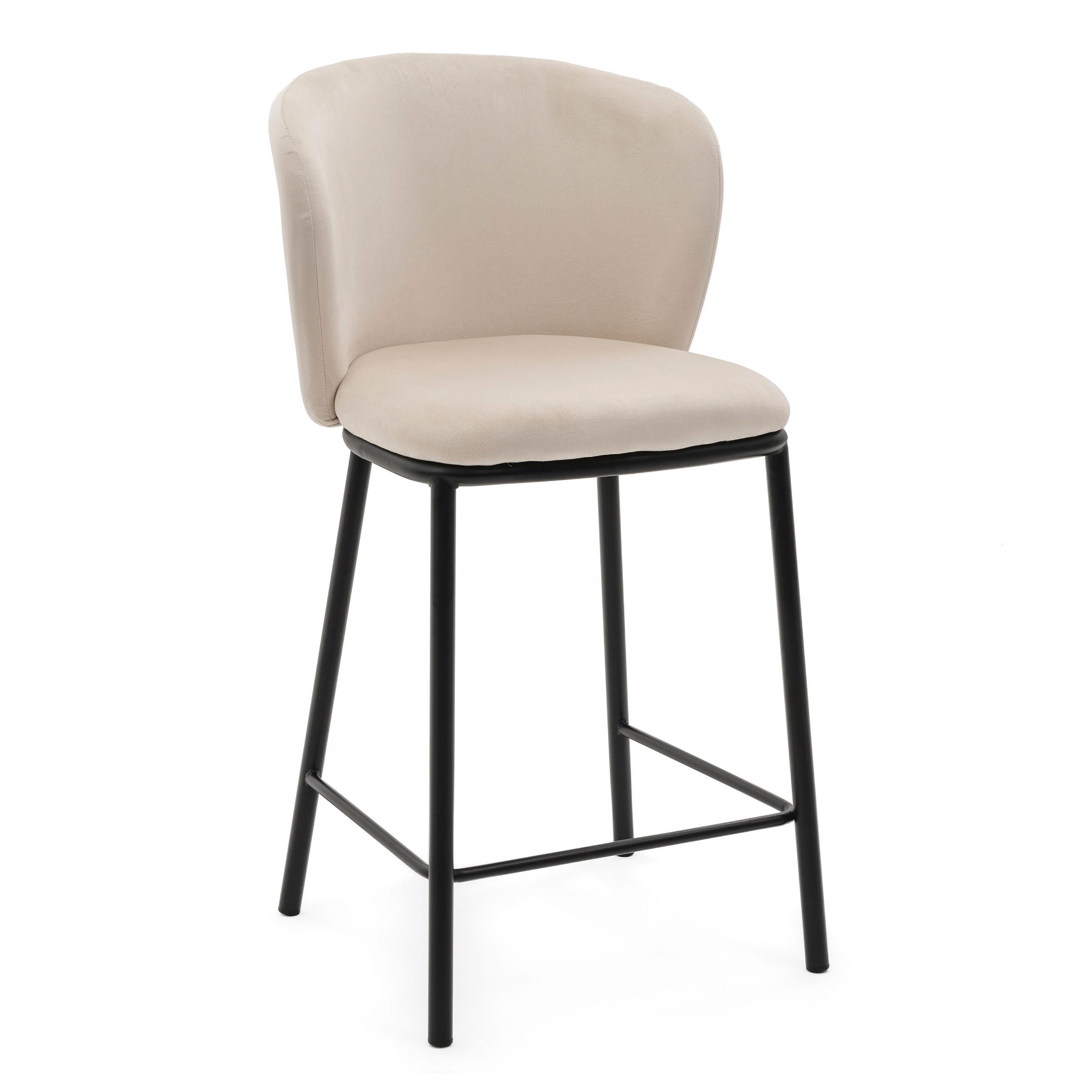 BARHOCKER BARI gepolsterter mit Steppung - beige - Samt Velour - Beige/Schwarz, Textil/Metall (55/94/57cm) - NEW HOME