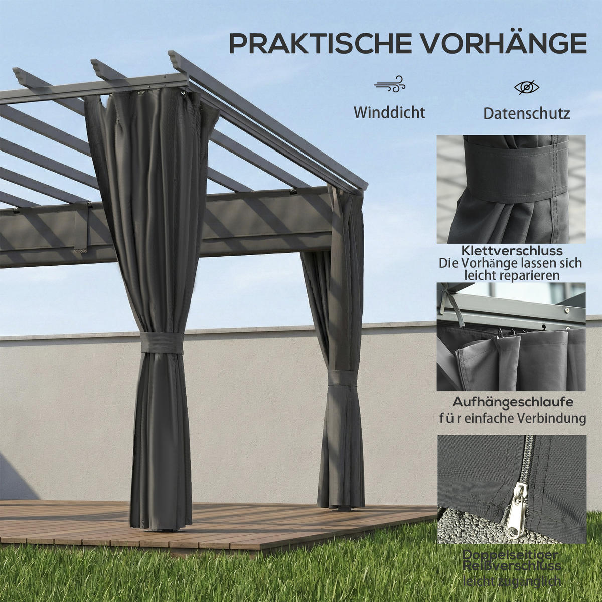 PERGOLA Aluminium Polyester Dunkelgrau - Dunkelgrau, Textil/Metall (293/225/357cm) - Outsunny