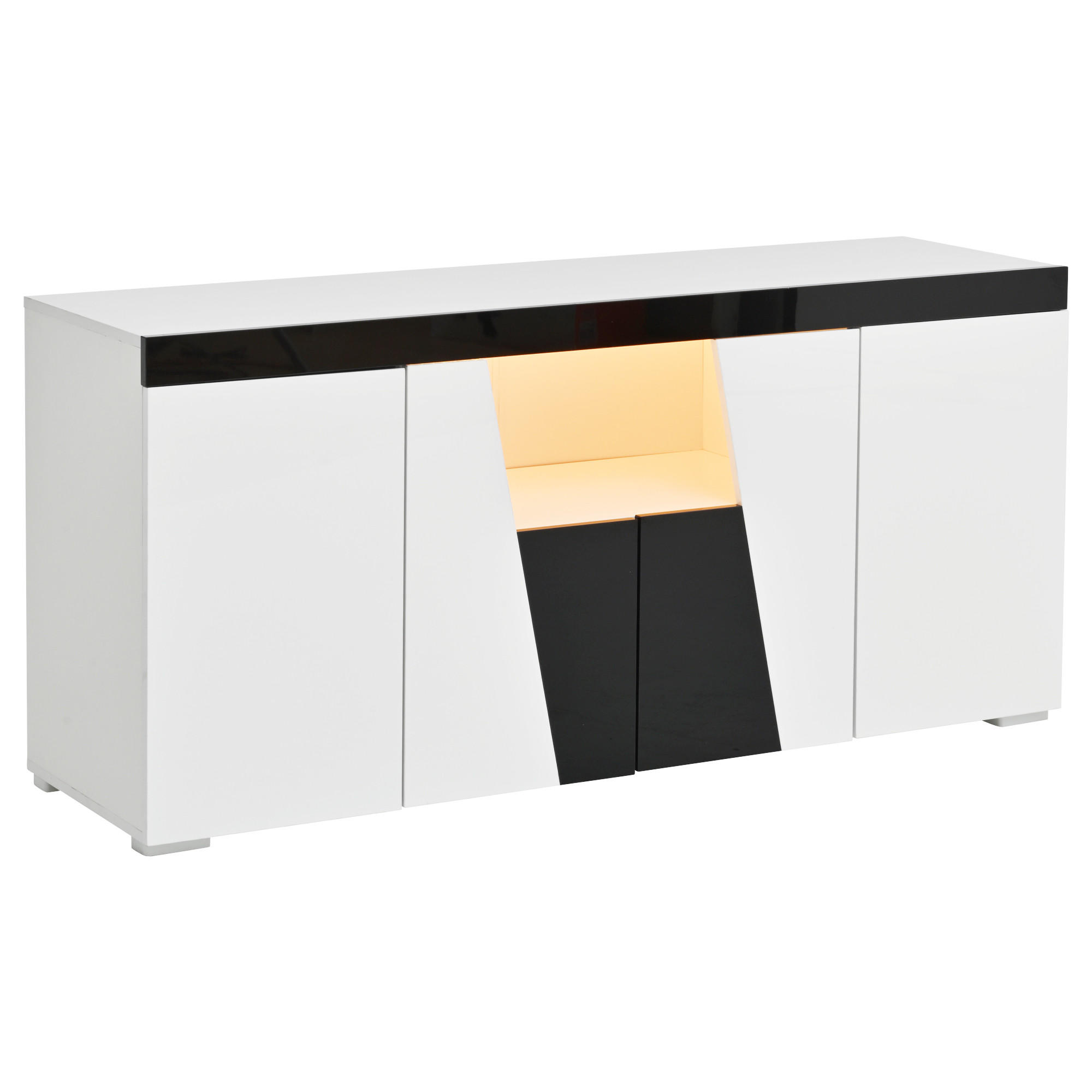 SIDEBOARD in Weiß & Schwarz mit App-LED-Lichtleiste - Weiß, Holzwerkstoff (140/65/40cm) - Urban Meuble