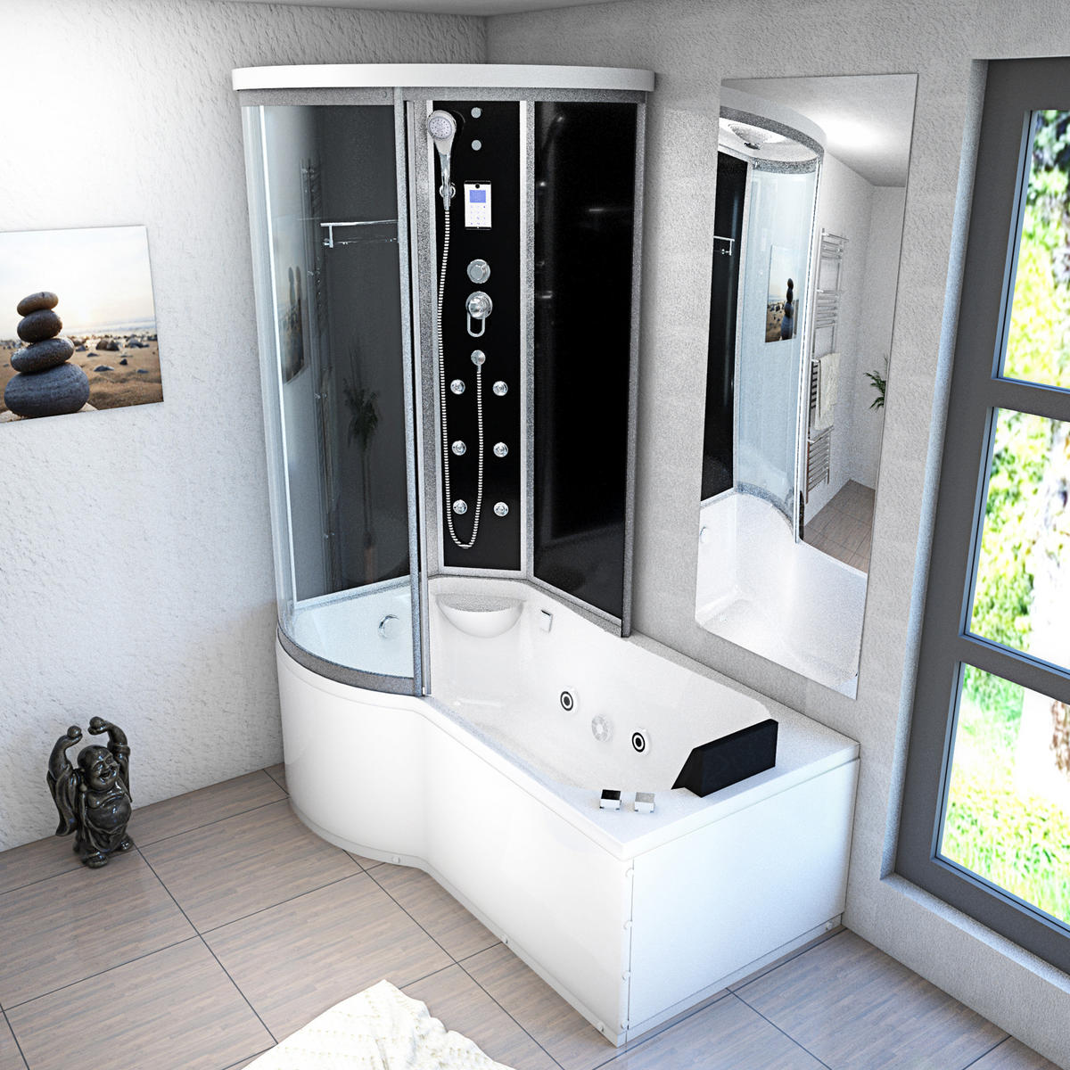 WHIRLPOOL Wanne Duschkabine sw K55-R31-WP-EC 100x1 - Schwarz, Glas/Kunststoff (170/220/98cm) - AcquaVapore by Sandra Jentho