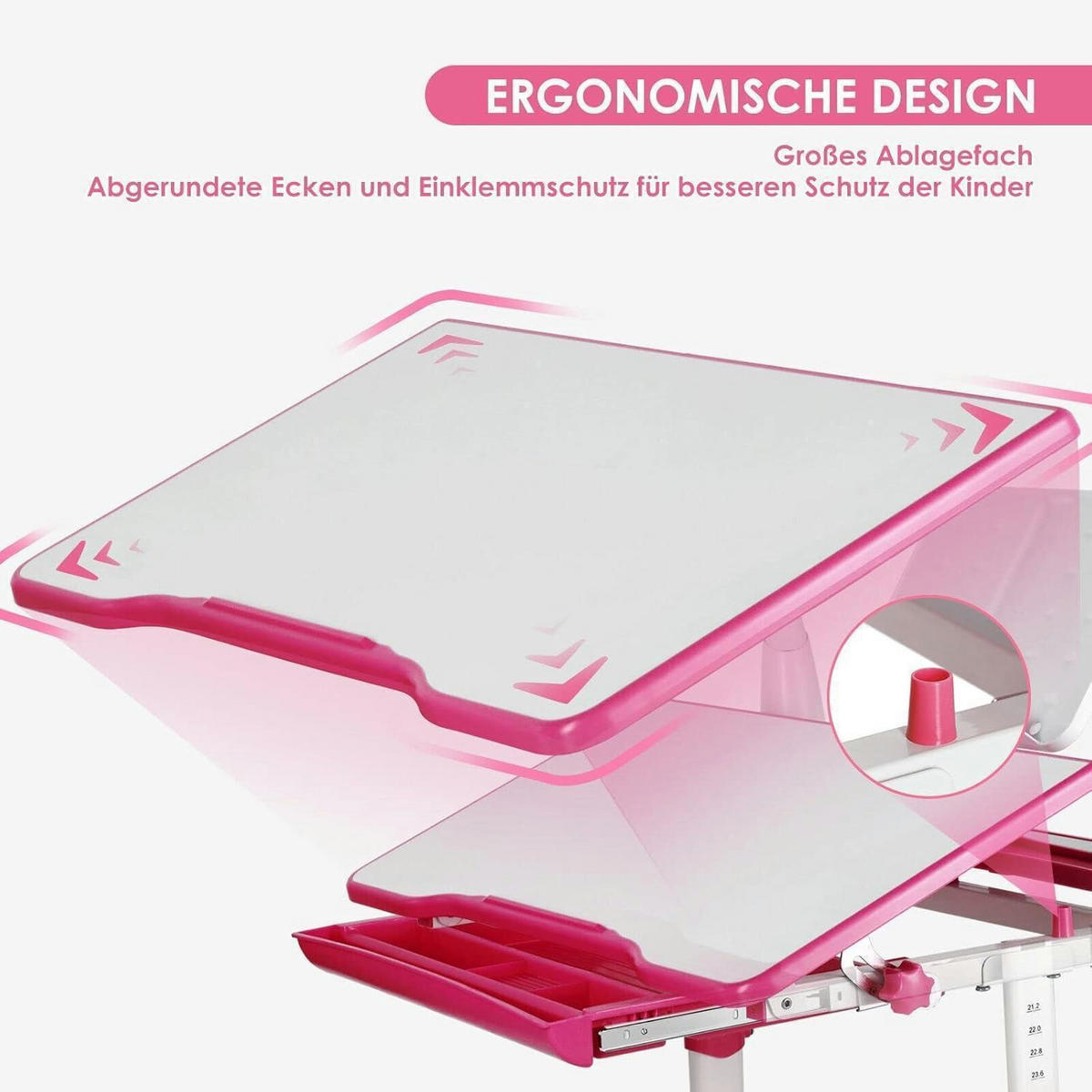 KINDERSCHREIBTISCH-SET höhenverstellbar mit Lampe und Schublade Rosa - Multicolor, Kunststoff (49/76/66.4cm)