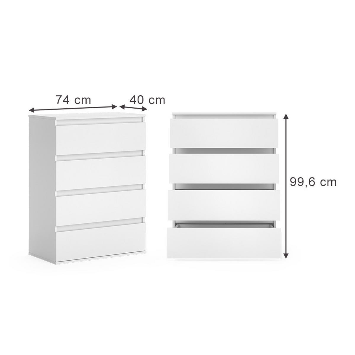KOMMODE Claus Weiß 74 x 99.6 cm mit 4 Schubladen - Weiß, Holzwerkstoff (74/99.6/40cm) - Vicco