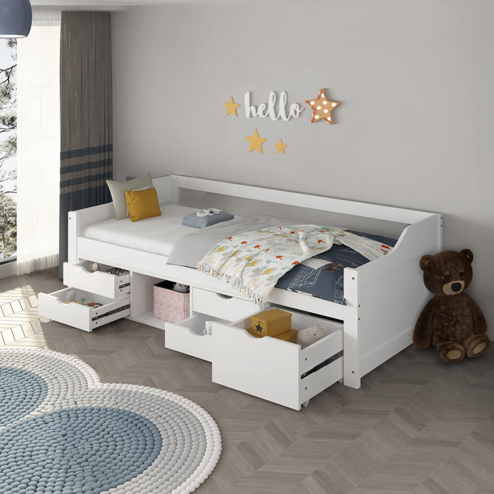 KINDERBETT COSMOS mit Schubladen - 90 x 200 cm Weiß - Weiß, Holz/Kunststoff - Home Deluxe