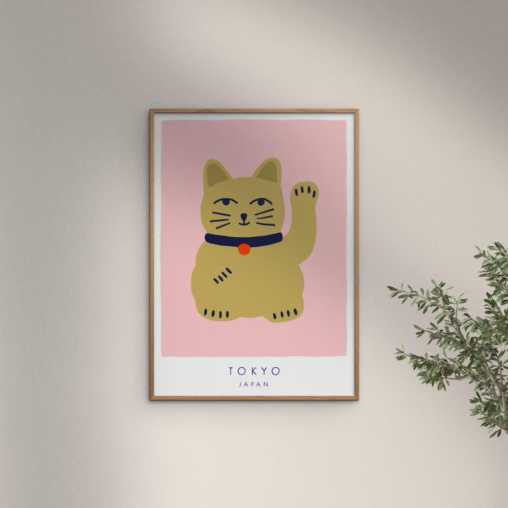 POSTER Maren Gross - Maneki Neko, A Lucky Cat - Pink, Papier (70/100/0.1cm) - Poster&Frame