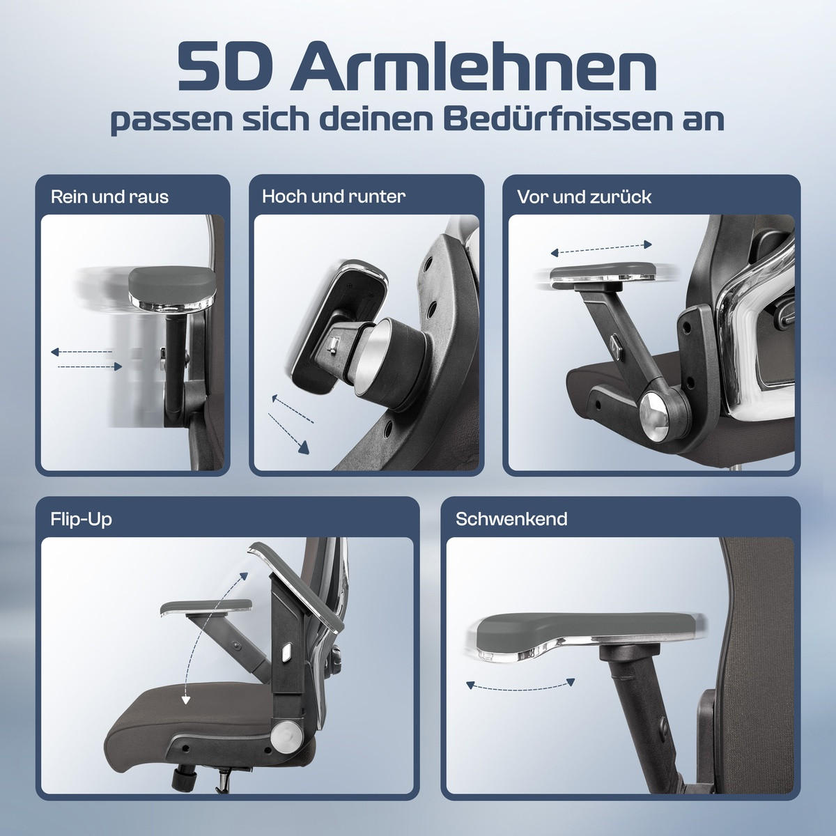 BÜROSTUHL PowerSeat Anthrazit - Anthrazit/Silberfarben, Kunststoff/Textil (74/135/74cm) - Clouvou