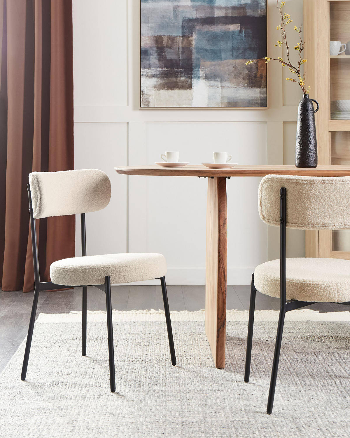 ESSZIMMERSTUHL 2er-Set Bouclé Helles Beige Allison - Beige/Schwarz, Textil (47/77/52cm) - Beliani