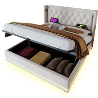 POLSTERBETT 180/200 cm Beige aus Baumwolle mit LED und USB-C - Beige, Textil (180/200cm) - OKMYHOME