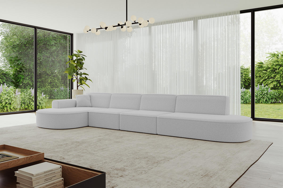 ECKSOFA Ottomane Links MARI-L3 - 413x171x79 cm Hellgrau Bouclé - Hellgrau/Schwarz, Holzwerkstoff/Kunststoff (165/406cm) - ALTDECOR