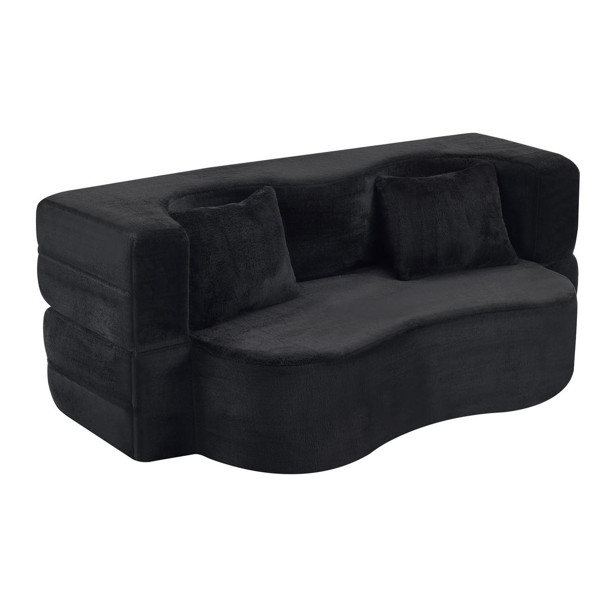 SCHLAFSOFA 2-in-1 klappbar mit hochdichter Schaumstoffpolsterung und 2 Kissen, Schwarz - Schwarz, Kunststoff (180/70/55cm) - Redom