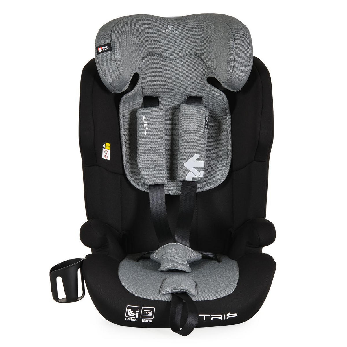 KINDERSITZ Trip i-Size grau (76-150cm) Isofix verstellbare Kopfstütze Gurt - Grau, Textil (40/60/45cm) - Cangaroo