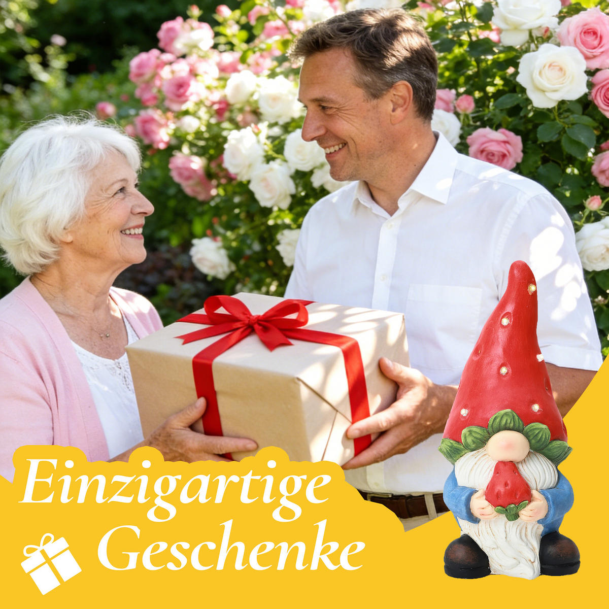 40 cm Erdbeer-Zwergelf LED Gartenfigur Zwerg, Garten- und Hofdekoration Geschenkidee für Mama - Multicolor, Naturmaterialien (19.5/40/19cm) - Hometopia