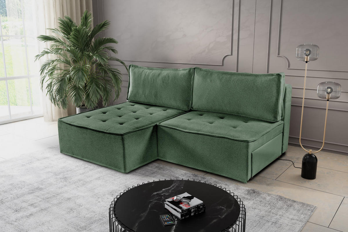 ECKSOFA Bohoo Mini Modernes Mit Schlaffunktion Hellgrün Links - Hellgrün, Holz (140/200cm) - Kaiser Möbel