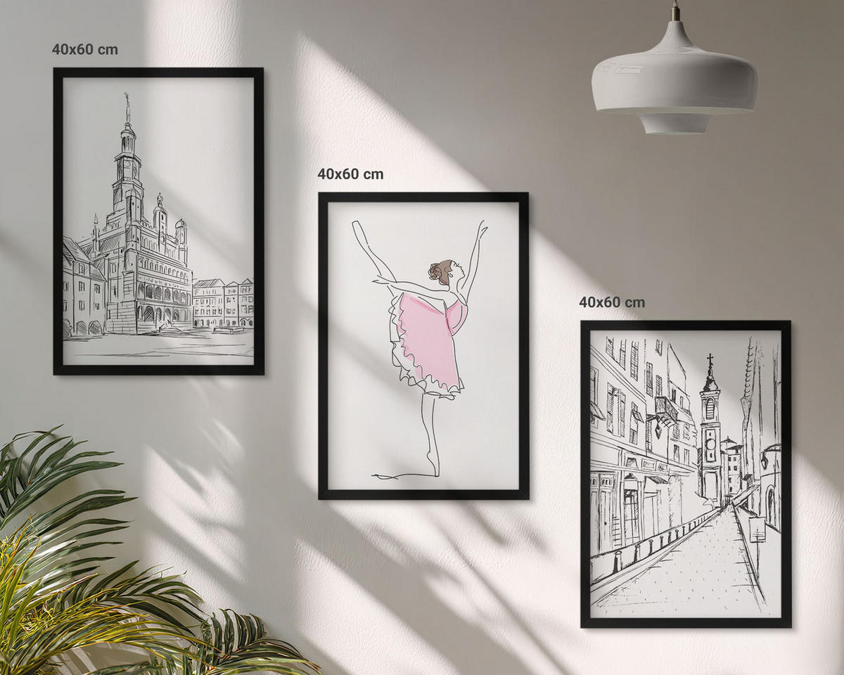 BILDER SET 3er Set - 40x60 cm Schwarzer Rahmen - Stilvolle Ballerinen und Architektur - Schwarz, Kunststoff (40/60cm) - TULUP