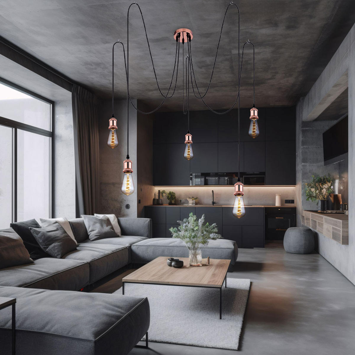 HÄNGELEUCHTE Kupfer Textil Schwarz - Kupferfarben, Metall (11.7/11.7/200cm) - Globo Lighting