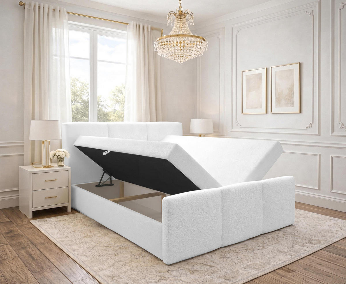 BOXBETT ANKARRA 140x200 cm mit Bettkasten und Matratze - Weiß + TOPPER - Schwarz/Weiß, Holz/Holzwerkstoff (140/200cm) - AX Living