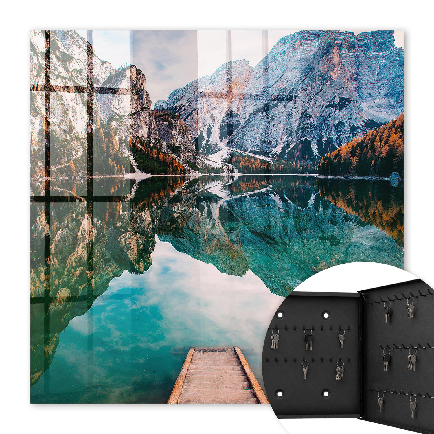 SCHLÜSSELBOX Schwarz 30x30 cm- Türöffnung nach rechts - Berglandschaft - Grün, Metall (30/30/5cm) - TULUP