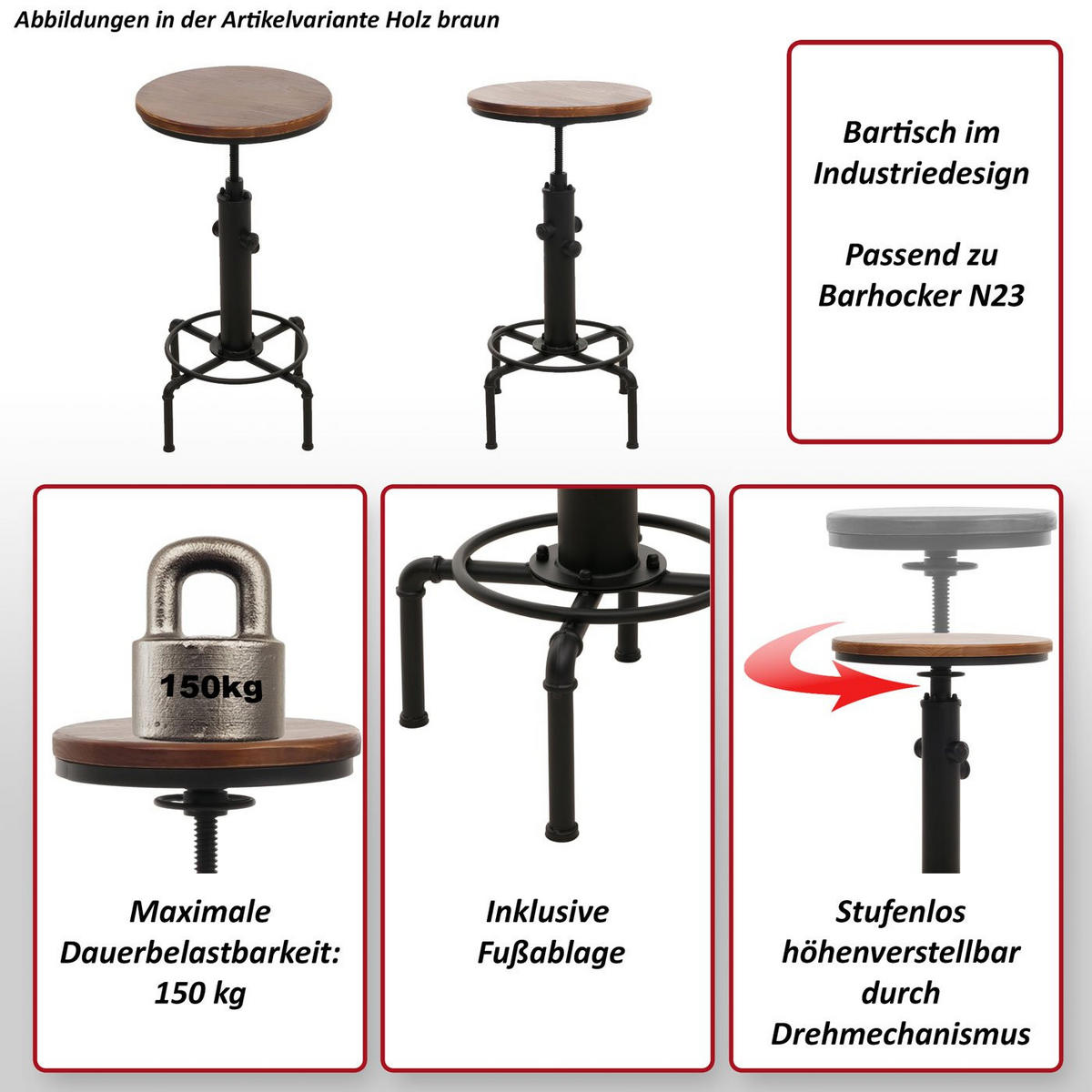 BARTISCH rund Schwarz, Beige - Beige/Schwarz, Holz (50/50/104cm) - MCW