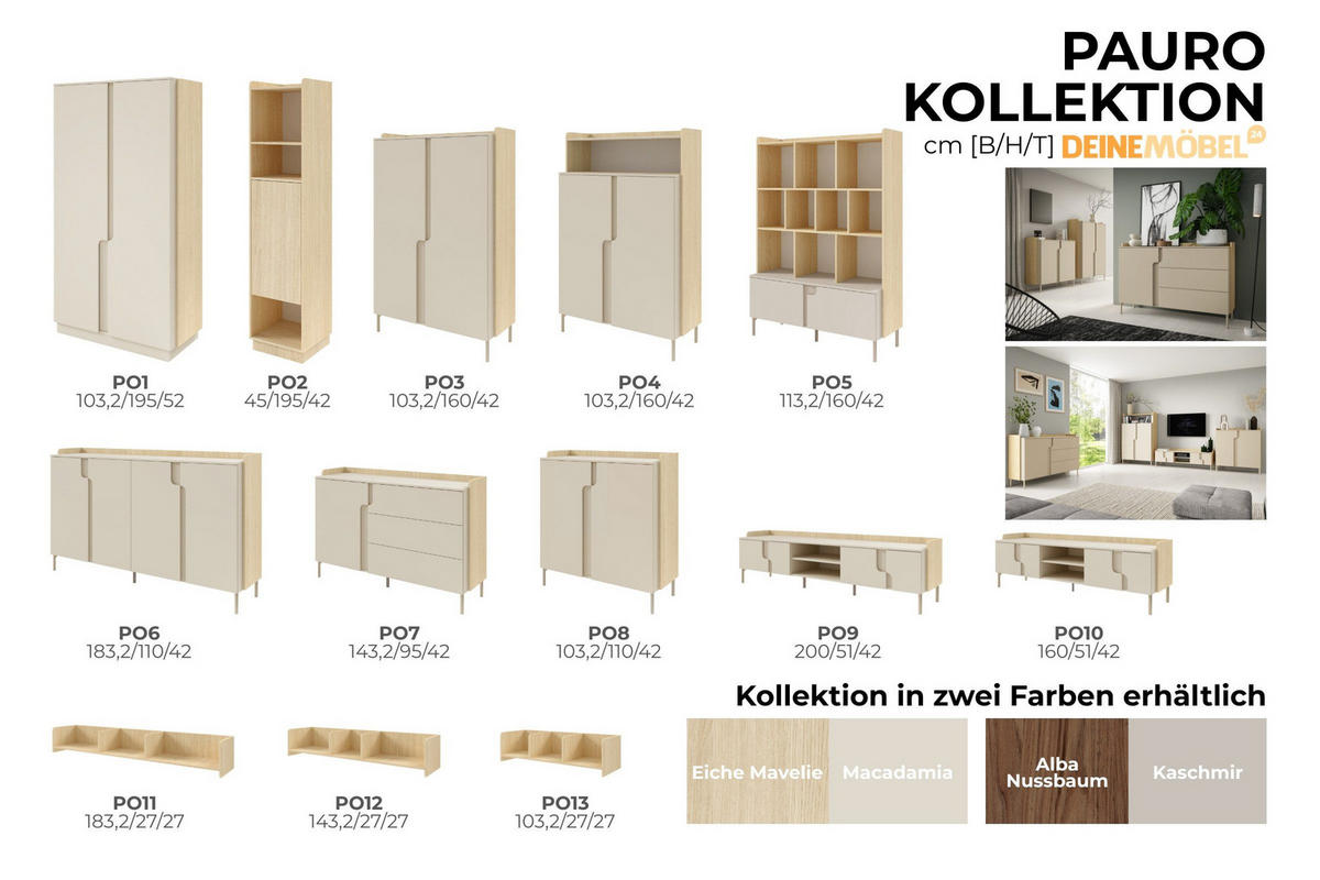 HOCHKOMMODE PAURO 03 103/160/42 cm in Eiche Mavelie / Macadamia - Eichefarben/Beige, Holzwerkstoff (103/160/42cm) - Deine Möbel 24