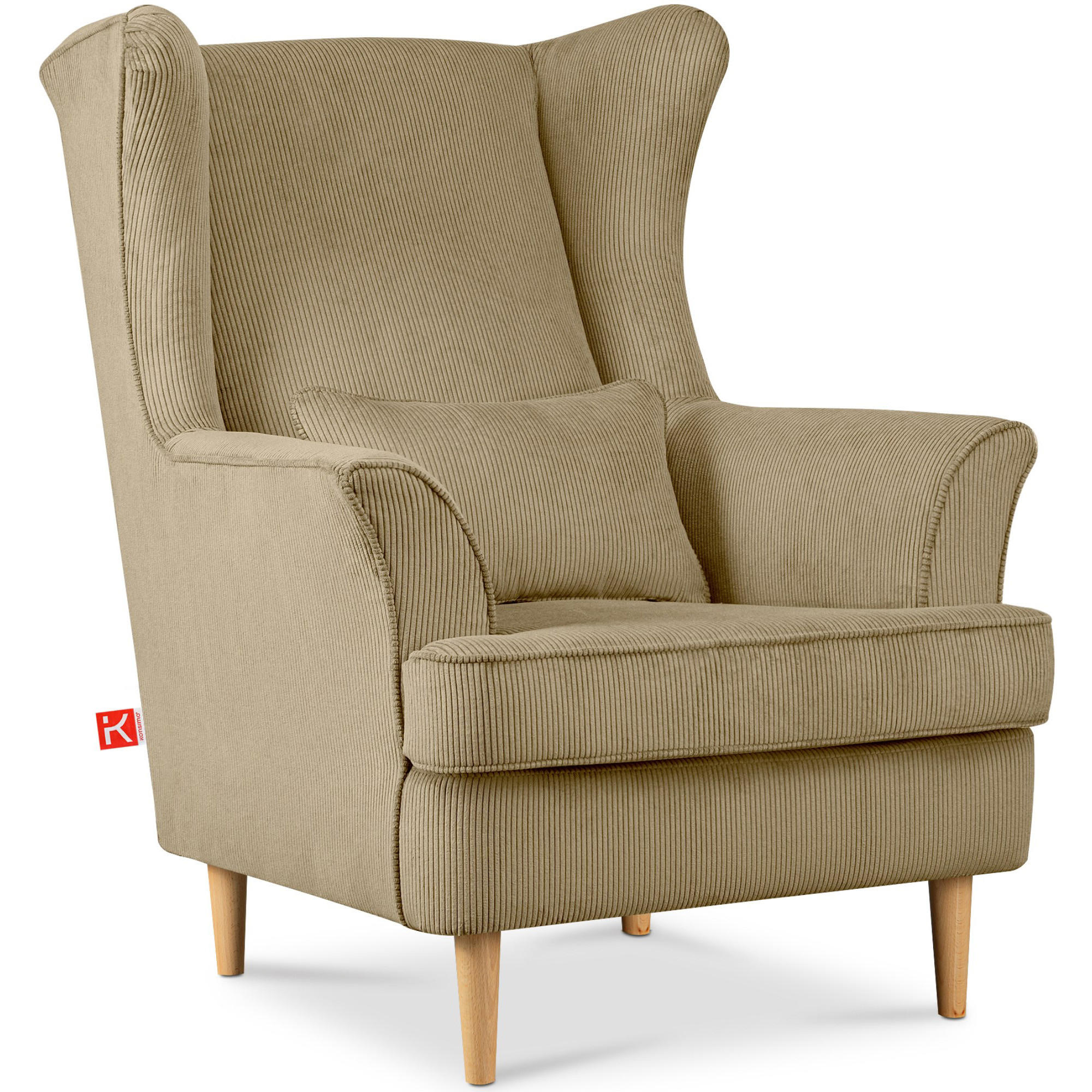 OHRENSESSEL STRALIS inklusive dekorativem Kissen, creme - Creme/Braun, Textil (82/108/80cm) - KONSIMO®