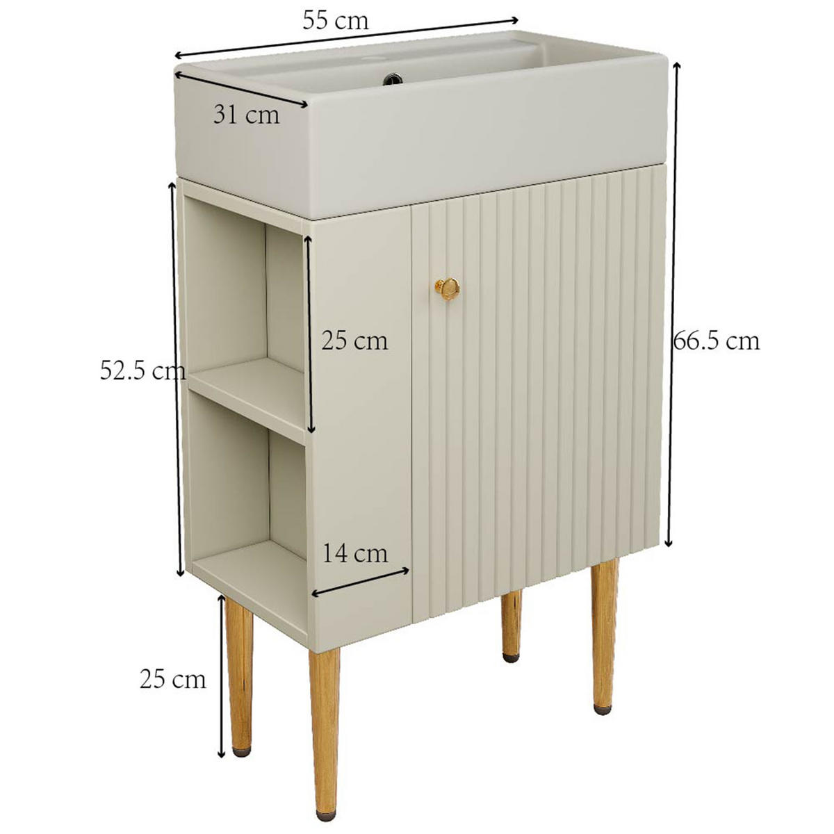 WASCHTISCHKOMBI 55x31x91.5cm in Weiß mit Hochglanz-Keramikbecken - Weiß, Holzwerkstoff (55/91.5/31cm) - Modfu