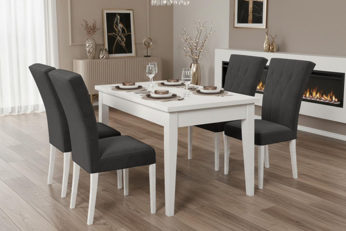 TISCHGRUPPE DAKOTA 120/70 cm in Weiß mit 4 Stühlen in Graphit - Graphitfarben/Weiß, Holz/Holzwerkstoff (70/77/120cm) - Deine Möbel 24