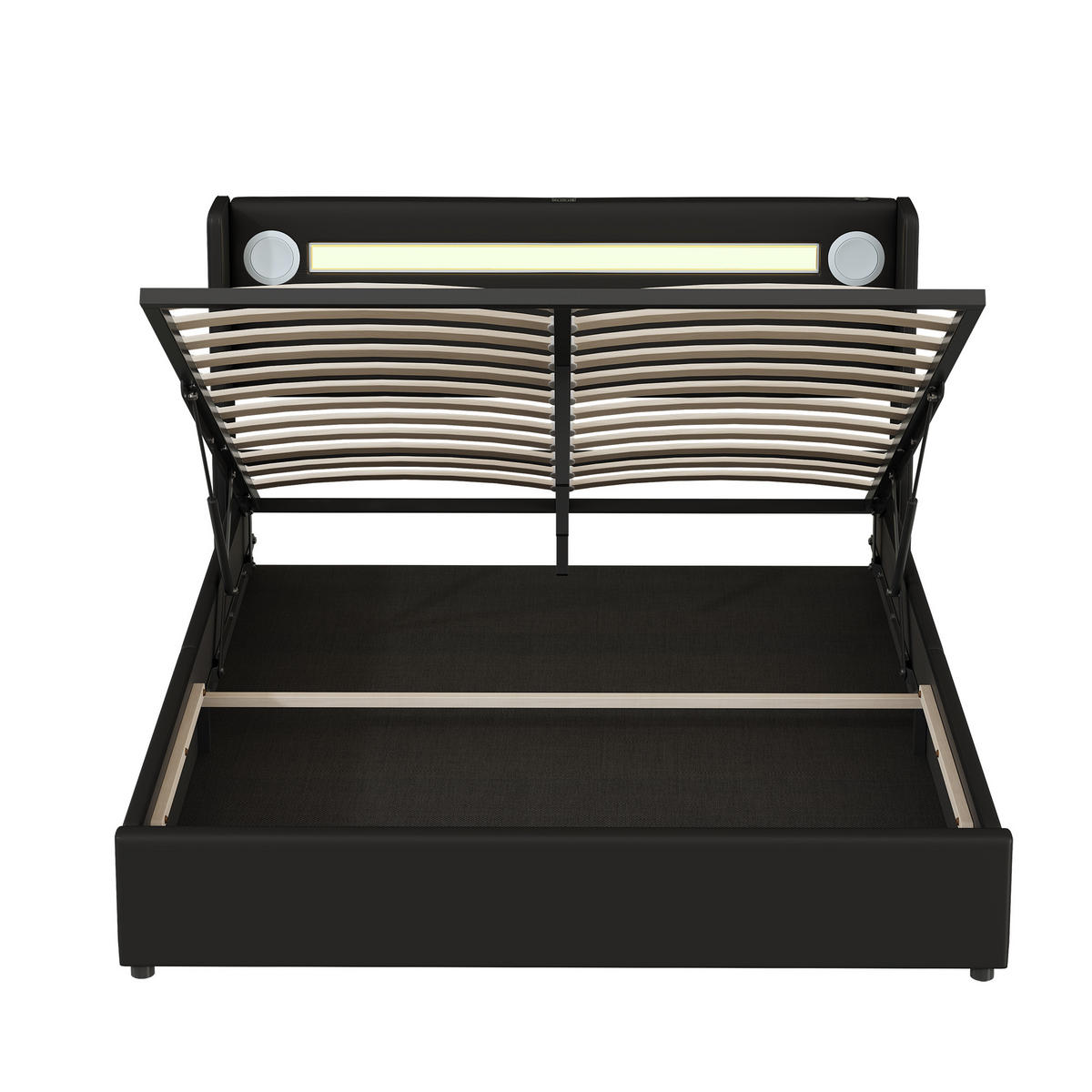 POLSTERBETT 160/200 cm in Schwarz mit Bettkasten, LED, Bluetooth und USB - Schwarz, Holzwerkstoff/Textil (160/200cm) - STILVORA