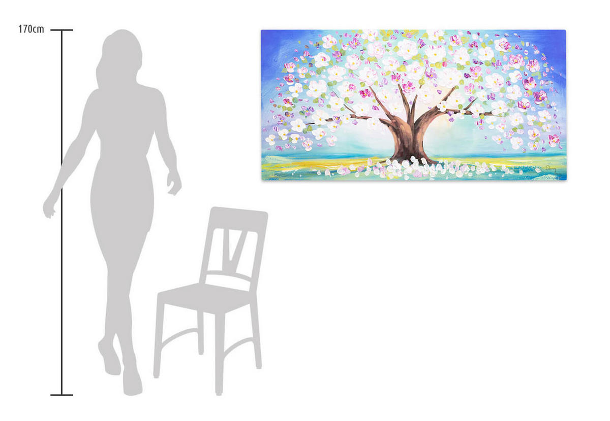 ACRYLBILD HANDGEMALT 120/60 cm - Blau/Pink, Holz/Textil (120/60cm) - KUNSTLOFT