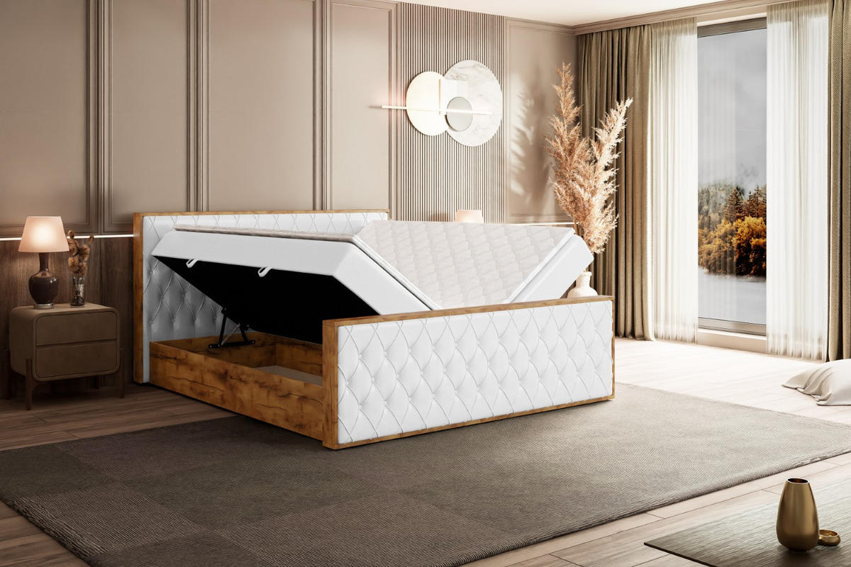 BOXBETT mit Matratze H3 und Lattenrost - LOLLI5-Z - 160x200 - Weiß Kunstleder - Weiß, Holzwerkstoff (160/200cm) - ALTDECOR