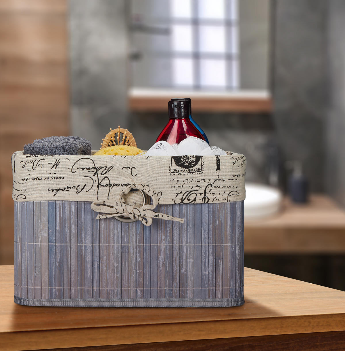 AUFBEWAHRUNGSKORB - Multicolor, Holz/Textil (31/20/31cm) - Relaxdays