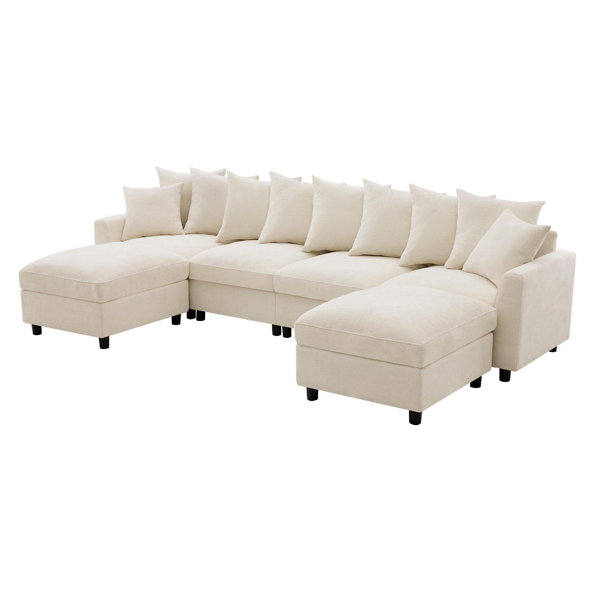 ECKSOFA Modular, Beige, Waffel-Chenille, 6-Sitzer, 2 Hocker - Beige, Textil (153.5/283cm)