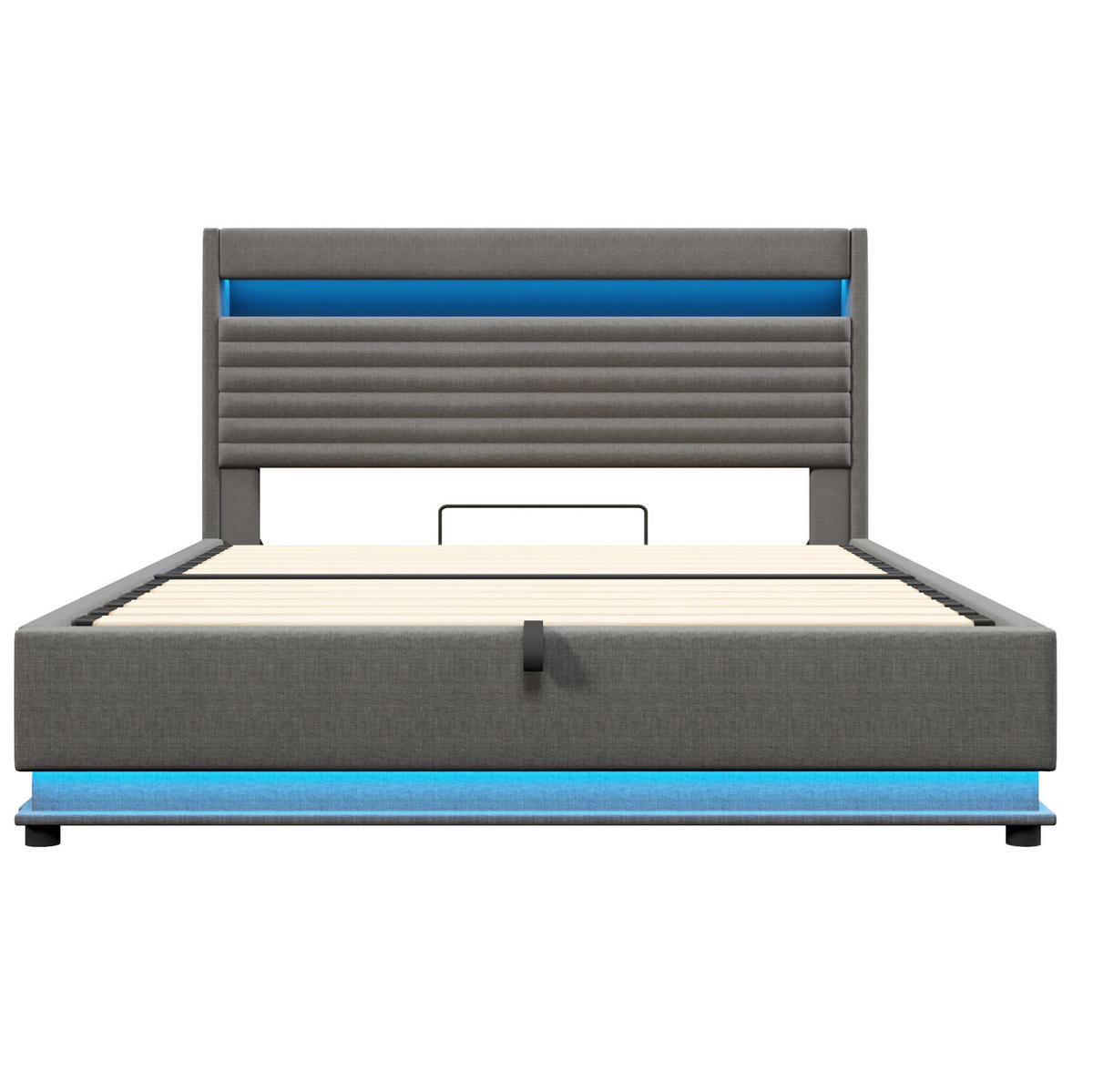 POLSTERBETT 180/200 cm Grau mit LED-Beleuchtung, USB- und Typ-C-Anschluss, hydraulischem Stauraum und Leinenbezug - Grau, Textil (180/200cm) - OKMYHOME
