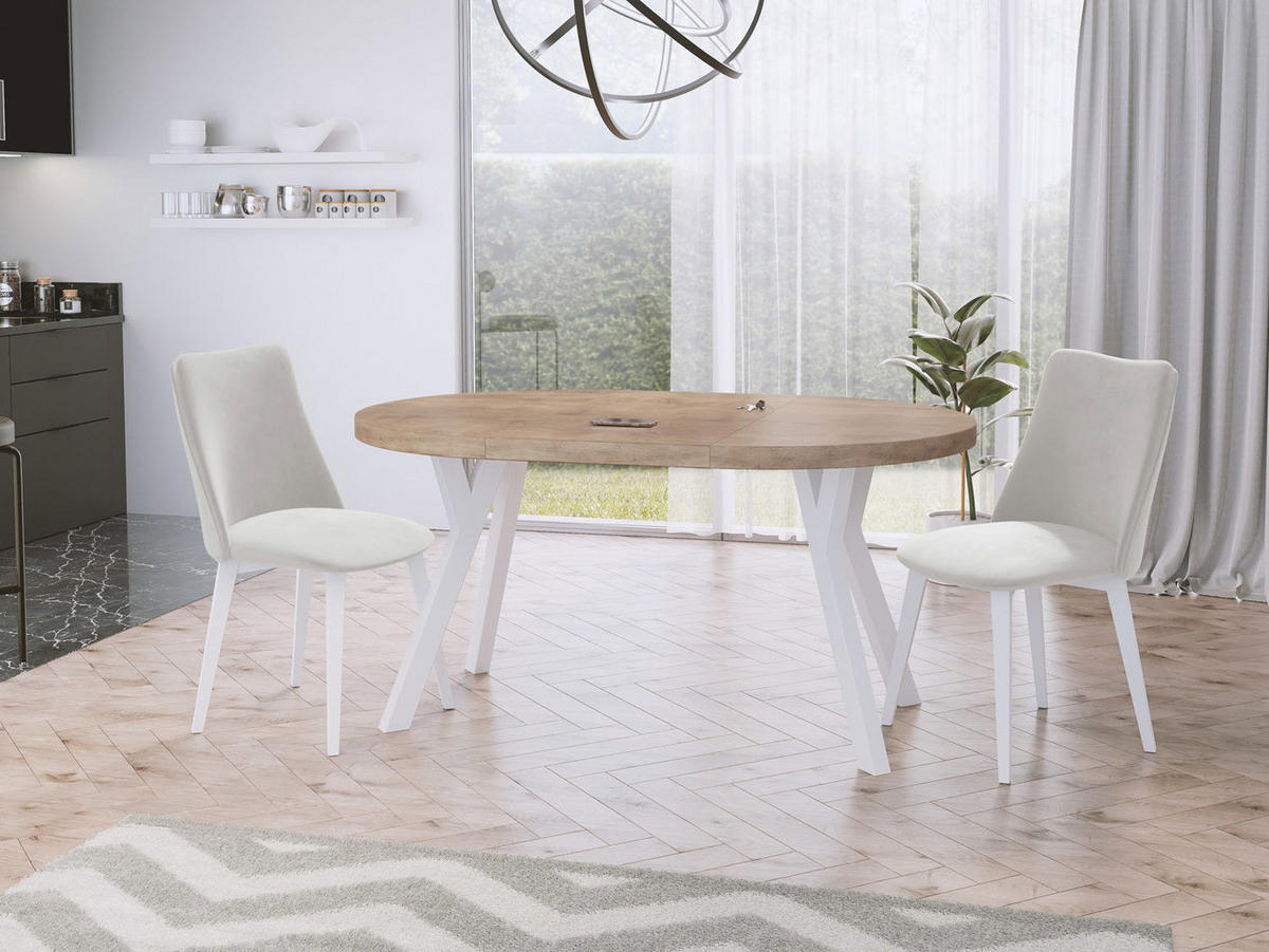 ESSTISCH Twixy runder ausziehbarer, Sonoma Eiche 100-150/100/76 cm - Braun/Weiß, Holz/Holzwerkstoff (100/150/76cm) - WFL GROUP