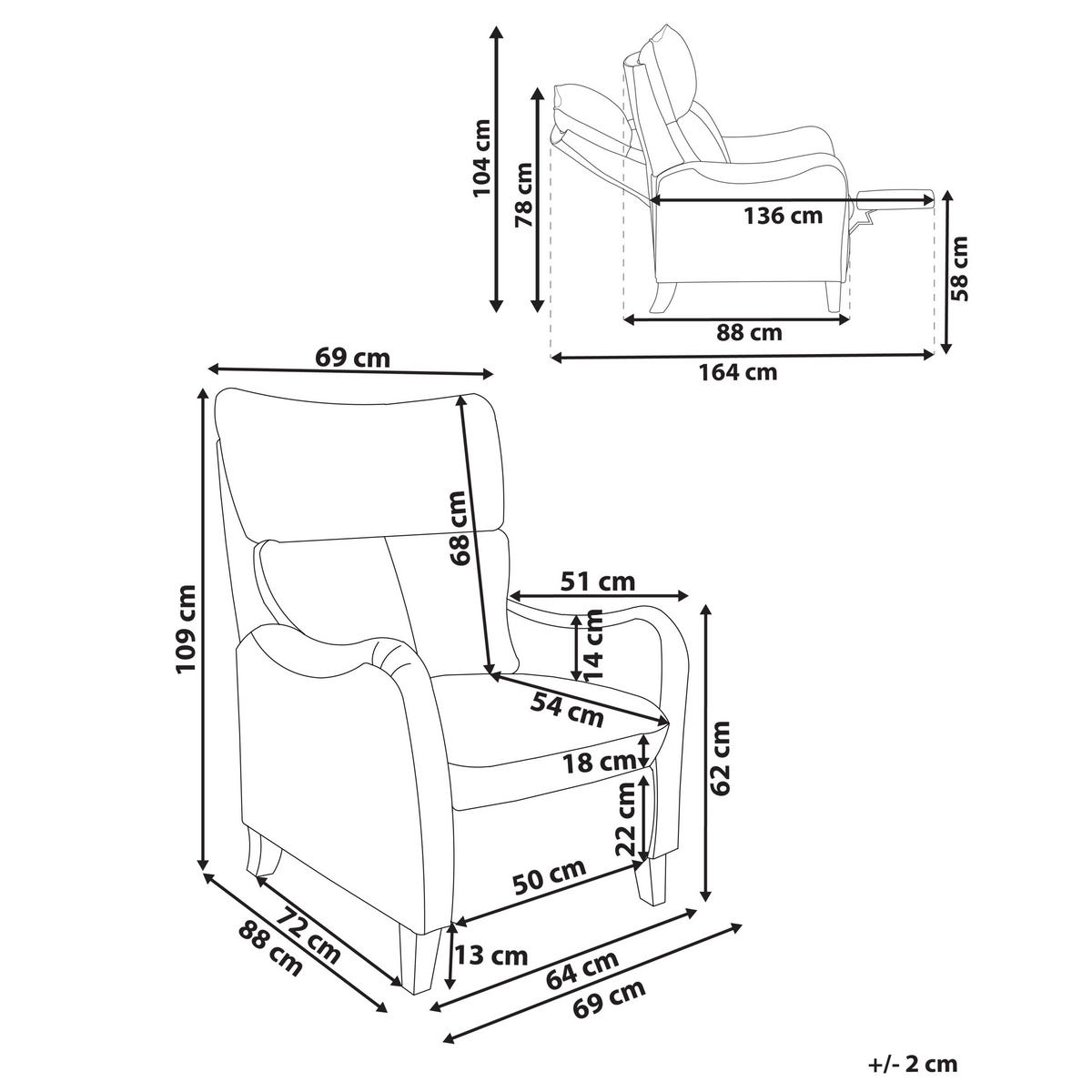 SESSEL hellbeige manuell verstellbar Royston - Hellbraun/Beige, Textil (68/108/73cm) - Beliani