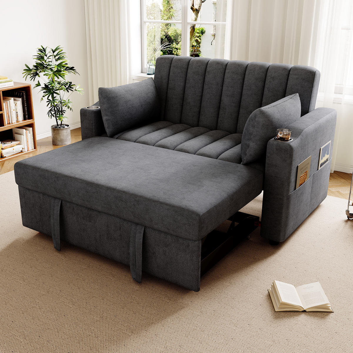 SCHLAFSOFA 136/84/84 cm in Grau – mit 3-fach verstellbarer Rückenlehne - Grau, Textil (136/84/162cm) - BEAOK