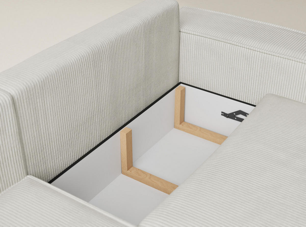 ECKSOFA MIT SCHLAFFUNKTION Tonga Creme Samtstoff - Creme/Schwarz, Holz/Holzwerkstoff (105/225cm) - Maison de Reve