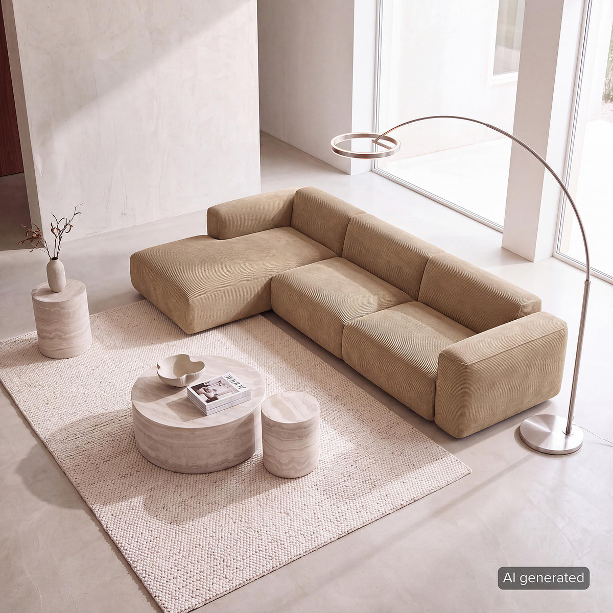 3-SITZER ECKSOFA mit Longchair - Taupe/Schwarz, Kunststoff/Textil (317/173cm) - home24